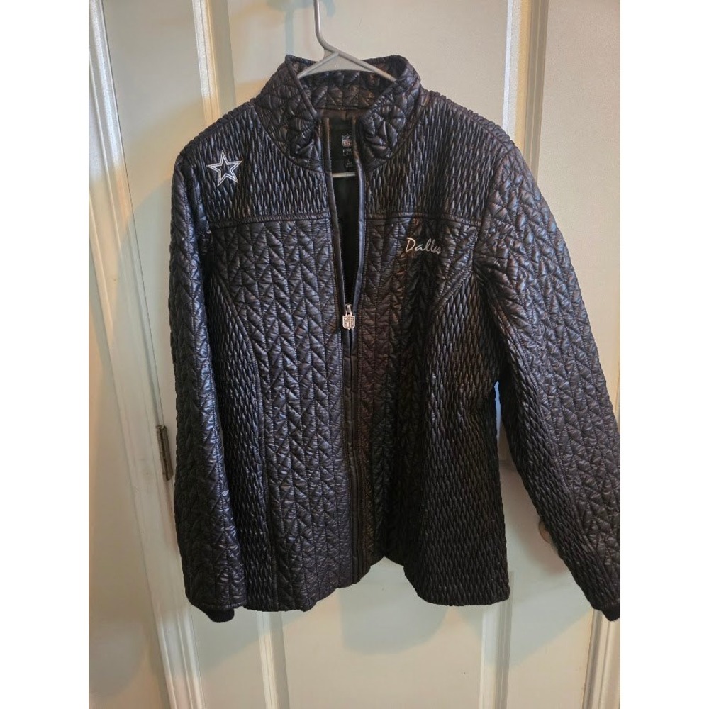 NFL Pro Line Dallas Cowboys Womens Black Quilted Full Zip Jacket Size Large